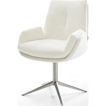 Jídelní židle DELIFE Jídelní židle Clea-Flex bouclé měkký béžová podnož křížová nerezová ocel 360° otočný houpací funkce