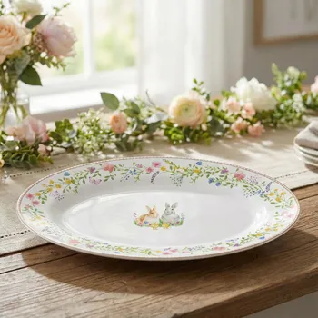 Oválný podnos se zajíčky a kuřátky EASY LIFE 35 × 23,5 cm