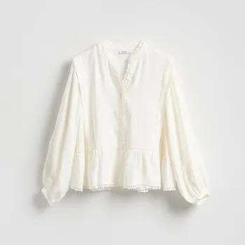 Dámské tričko Reserved - Halenka s vysokým podílem modalu - krémová - UZ021-01X - UZ021-01X-L