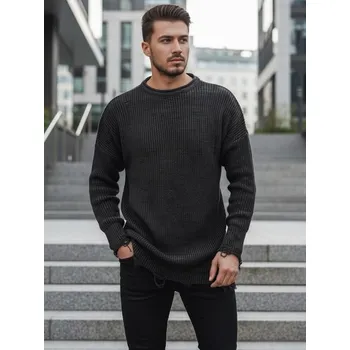 Pánský svetr Buďchlap Stylový prodloužený svetr v tmavě šedé barvě