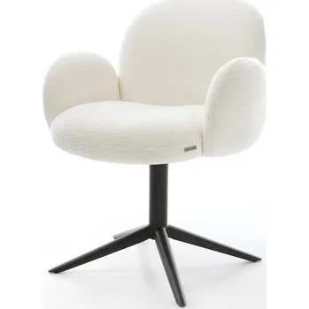 Jídelní židle DELIFE Jídelní židle Nube-Flex s područkami bouclé měkký béžová křížová podnož černá 360° otočný houpací funkce taštičkové pružiny