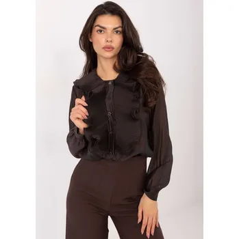 Čokoládově hnědá dámská košile s plisovaným volánem IT-KS-28990.05P-dark brown Velikost: ONE SIZE