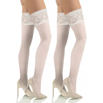 Dámské punčochy Sesto Senso 2 páry samodržících punčoch s krajkou 40 DEN 3XL/4XL Bílé