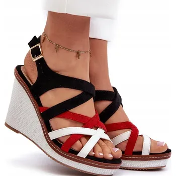 Dámské sandále ČERNÉ SANDÁLY NA KLÍNKU S PÁSKY VEL. 39