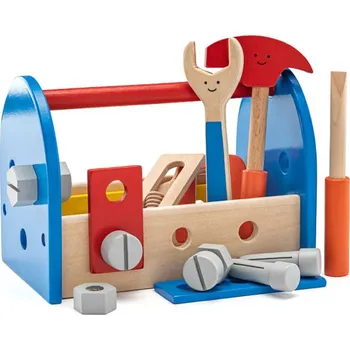 Dřevěná hračka WOODY DŘEVO Set dětské pracovní nářadí veselé 18ks v přenosném boxu | 528203
