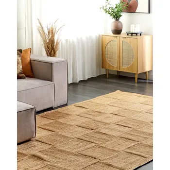 Bytový textil Koberec béžový jutový 200 x 300 cm ručně pletený kostkovaný vzor přírodní textil boho styl Beliani