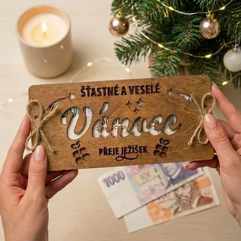 Ahome Vánoční dřevěná obálka na peníze 19 x 9 cm šťastné a veselé vánoce