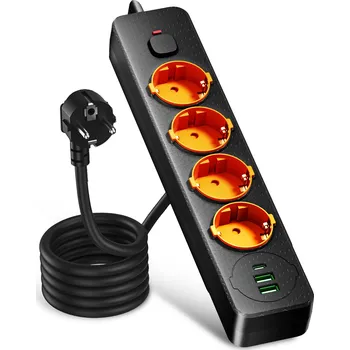 Napájecí kabel Prodlužovací Kabel Zásuvková Lišta Síťová 4 zásuvky 230V 3M 3x USB nabíječka