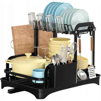 Odkapávač na nádobí ODKAPÁVAČ NA NÁDOBÍ DVOUÚROVŇOVÝ NA TALÍŘE PŘÍBORY ČERNÝ