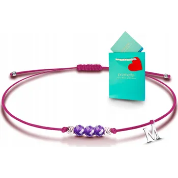 Náramek Stříbrný náramek s ametystem na šňůrce - Tvé písmeno, stříbro 925