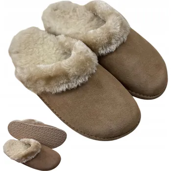 Dámské pantofle ZATEPLENÉ NAZOUVÁKY TRACZYK Ortopedické PRAVÁ KŮŽE BÉŽOVÉ FUSBET vel. 37