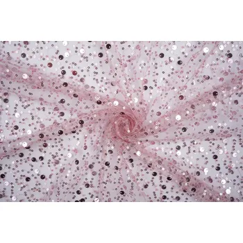 Látka s flitry a korálky tyl růžová LUXUSNÍ