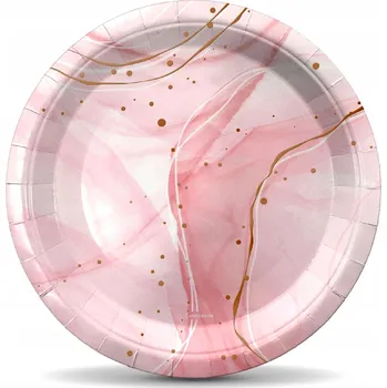 Talíř Papírové talířky na jedno použití mramorované růžové 18cm 8ks RŮŽOVÝ MRAMOR