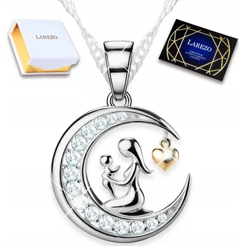 Náhrdelník Stříbrný náhrdelník s krystalem - Půlměsíc Matka s dítětem, srdce, STŘÍBRO 925