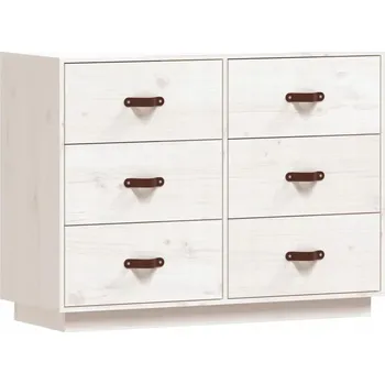 Komoda Bílá dřevěná komoda z borovice 100 x 40 x 75 cm se 6 zásuvkami