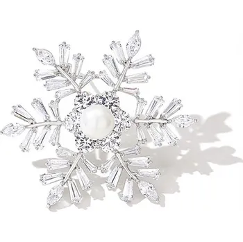 Brož Éternelle Brož s perlou a zirkony Sněhová vločka B8169-20221874 Stříbrná Bílá