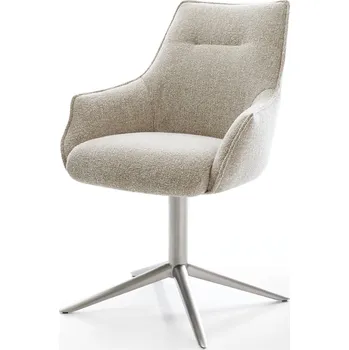 Jídelní židle DELIFE Jídelní židle Alja-Flex s područkami látka Měkký béžová křížová podnož nerezová ocel 360° otočný houpací funkce taštičkové pružiny
