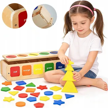 Dřevěná hračka STAVEBNICE KOSTKY TŘÍDIČ SKLÁDAČKA LOGICKÁ DOVEDNOSTNÍ DŘEVĚNÁ