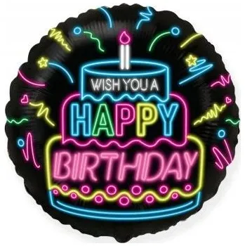 Balón foliový happy birthday černý 45 cm - FLEXMETAL