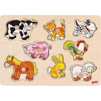 Puzzle Puzzle Goki 8 dílků s rukojeťmi - Farmářská zvířata