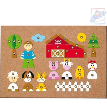 Dřevěná hračka WOODY DŘEVO Hra s kladívkem Zvířátka natloukací tvary na korkové desce | 528203