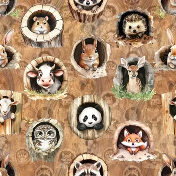 Úplet, Lesní zvířátka, dřevo (E) z 1,4m (Top kvalitní úplet Bella digitisk)