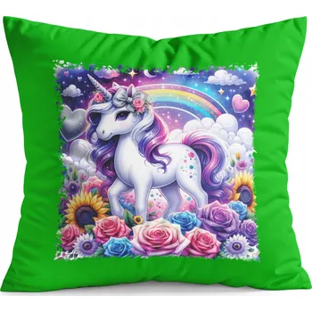 Polštář POLŠTÁŘ ZELENÝ DÁREK - JEDNOROŽEC UNICORN KŮŇ
