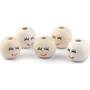 Dětské navlékací korálky Dřevěné korálky s obličejem Ø18 mm, velké, 1 přírodní sv.