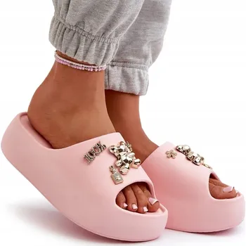 Dámské pantofle NAZOUVÁKY DÁMSKÉ LEHKÉ PĚNOVÉ NA PODRÁŽCE S OZDOBAMI RŮŽOVÉ 36/37