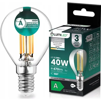 Žárovka LED ŽÁROVKA E14 FILAMENT TŘÍDA A 2,2W 470LM = 40W 4000K 360° KULIČKA