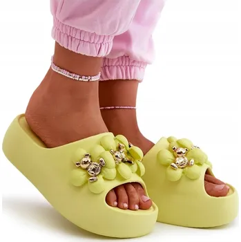 Dámské pantofle NAZOUVÁKY DÁMSKÉ PĚNOVÉ S OZDOBAMI NA SILNÉ PODRÁŽCE LIMETKOVÉ 40/41