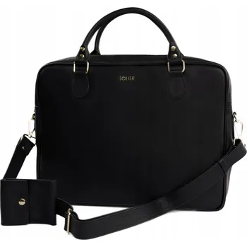 Kabelka Solier taška na notebook pravá kůže, bez vzoru