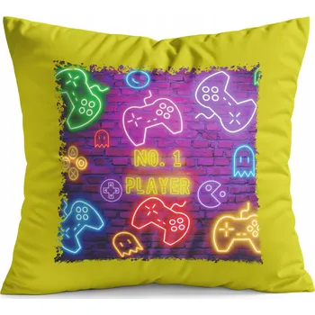 Polštář POLŠTÁŘ ŽLUTÝ DÁREK - GAMER GAMEPAD GAMBLING HRY