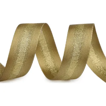 Stuha Atlasová stuha s lurexem oboulící šíře 25 mm, střední, 741 béžová zlatá