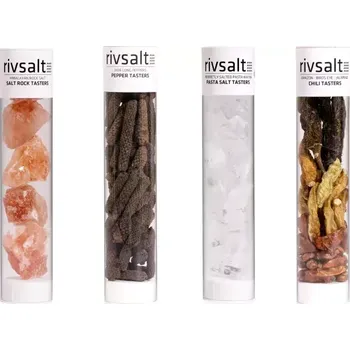 Kořenka Luxusní set Spice Tasters RIVSALT se struhadlem - 2x sůl, pepř, chili, v dárkovém balení