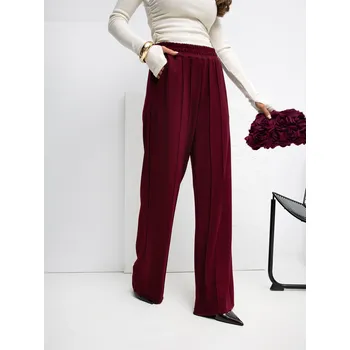Dámské kalhoty Vínové dámské viskózové kalhoty s prošíváním RV-DR-A1062.48-bordo Velikost: S/M