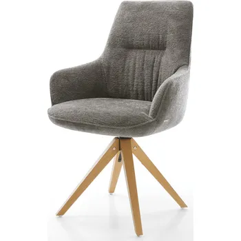 Jídelní židle DELIFE Jídelní židle Zelia-Flex s područkami bouclé měkký tmavě béžová dřevěná podnož hranatá přírodní 180° otočná taštičkové pružiny