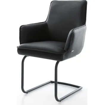 Jídelní židle DELIFE Jídelní židle Heira-Flex s područkami pravá kůže černá jídelní židle kulatá černá taštičkové pružiny
