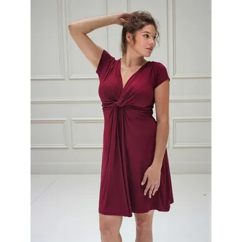 Těhotenské šaty Elegantní bambusové těhotenské šaty Vivianne 2v1 – red wine, krátký rukáv Velikost: S