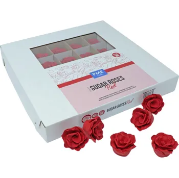 Jedlá dekorace na dort PME Cukrové ozdoby růže červené 4 cm, 36 ks