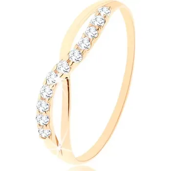 Prsten Zlatý prsten 585 - hladká a třpytivá vlnka z kulatých čirých zirkonků - Velikost: 63