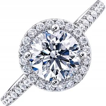 Prsten Prstýnek Halo Moissanite 2 ct stříbro 925