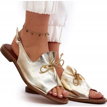 Dámská obuv ZLATÉ KOŽENÉ SANDÁLY ZAZOO 2898 S PLOCHÝM PODPATKEM VEL. 36