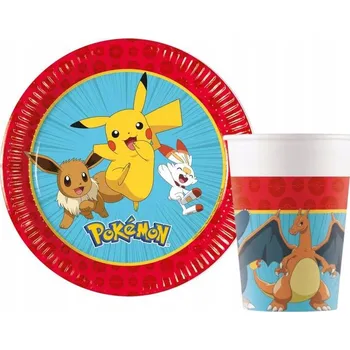 Jednorázové nádobí SADA HRNEČKŮ A TALÍŘKŮ POKEMON NAROZENINOVÁ PÁRTY OSLAVA NÁDOBÍ