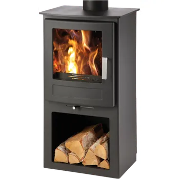 Krbová kamna LEVANGER, černá/box na dřevo