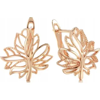 Náušnice Pozlacené Náušnice, zlaté náušnice ve tvaru lístků, růžové zlato (rose gold) ryzost 585