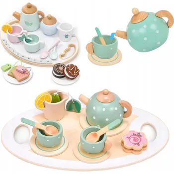 Dřevěná hračka DŘEVĚNÁ ČAJOVÁ SADA PRO DĚTI - HRNÍČKY, KONVICE, PODNOS