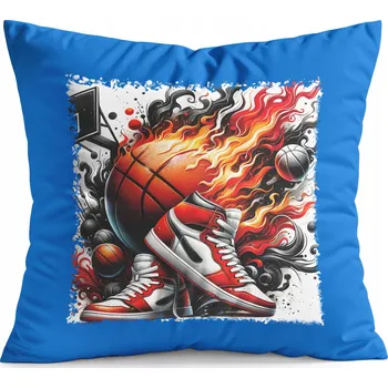 Polštář POLŠTÁŘ MODRÝ DÁREK - BASKETBAL SPORTOVNÍ MÍČ KOŠ TÝM