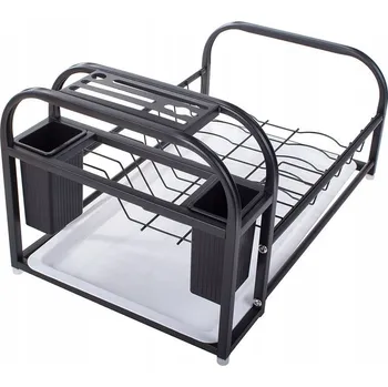 Organizace kuchyně Odkapávač na nádobí s odkapávací miskou, stojací, černý, loft styl - na kuchyňskou linku