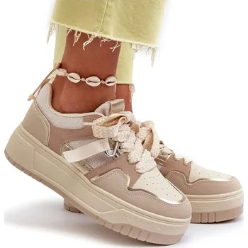 Dámské tenisky DÁMSKÉ TENISKY NA PLATFORMĚ Z EKO KŮŽE BÉŽOVÉ 38